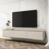 Garnero Arredamenti Mobile porta TV sospeso 175x3h 0cm 3 ante moderno beige oro Linus Online