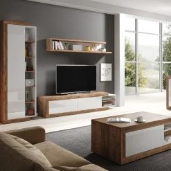 Garnero Arredamenti Mobile porta TV 200/242x 44h cm 2 ante moderno estraibile  bianco lucido rovere Aria Discount