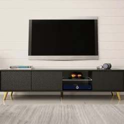 Garnero Arredamenti Mobile porta tv 175x42cm 2 vani a giorno 3 ante nero Nyborg