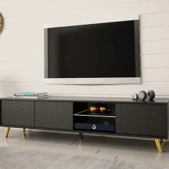 Garnero Arredamenti Mobile porta tv 175x42cm 2 vani a giorno 3 ante nero Nyborg