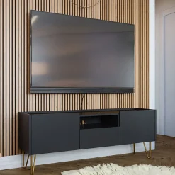 Garnero Arredamenti Mobile porta TV 144x55h cm 2 ante 1 cassetto grafite marmo nero Visby