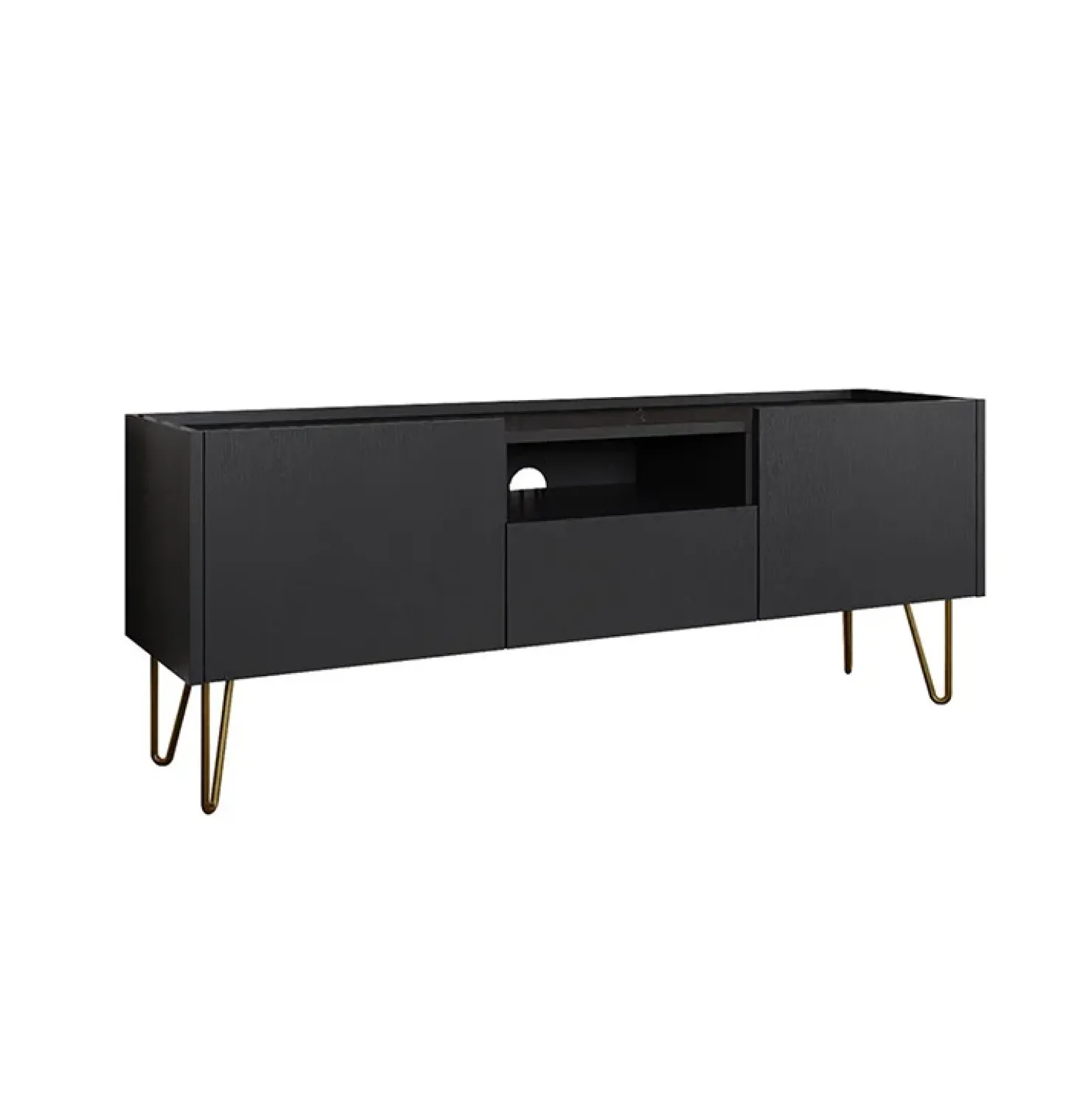 Garnero Arredamenti Mobile porta TV 144x55h cm 2 ante 1 cassetto grafite marmo nero Visby