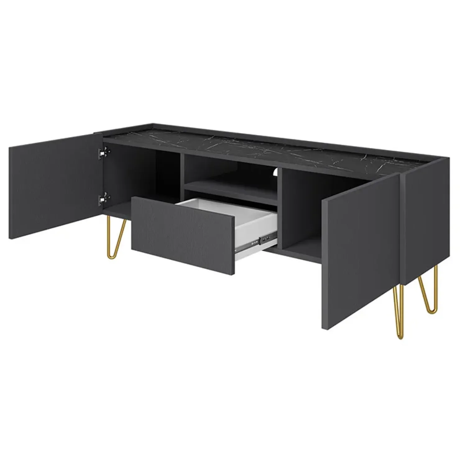 Garnero Arredamenti Mobile porta TV 144x55h cm 2 ante 1 cassetto grafite marmo nero Visby