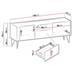 Garnero Arredamenti Mobile porta TV 144x55h cm 2 ante 1 cassetto grafite marmo nero Visby