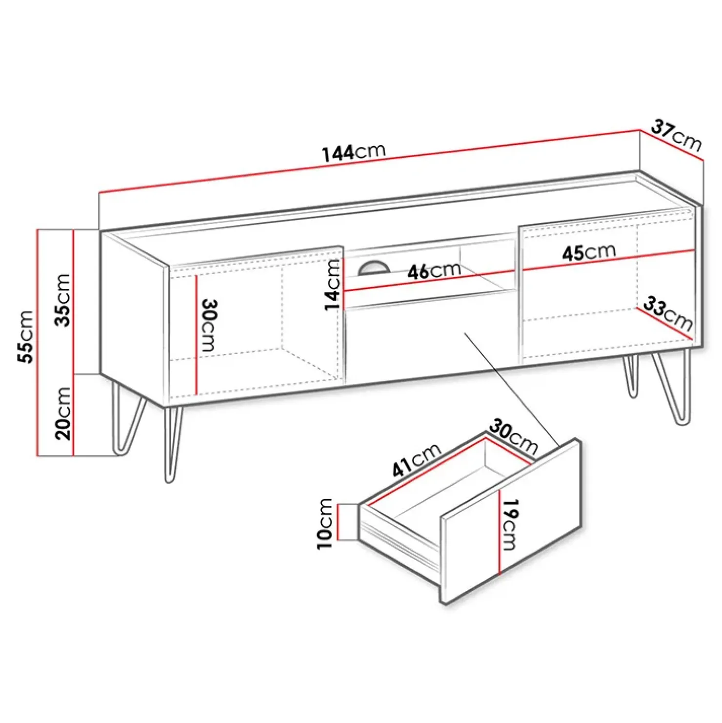 Garnero Arredamenti Mobile porta TV 144x55h cm 2 ante 1 cassetto grafite marmo nero Visby