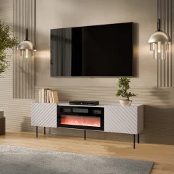 Garnero Arredamenti Mobile porta TV 181x59h cm 2 ante con caminetto con frontali decorati Daniele Beige Clearance