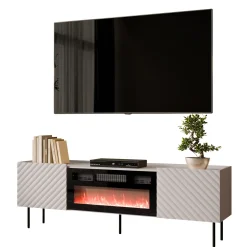 Garnero Arredamenti Mobile porta TV 181x59h cm 2 ante con caminetto con frontali decorati Daniele Beige Clearance