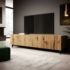 Garnero Arredamenti Mobile porta TV 201x52h cm 4 ante cannettato Essence Quercia