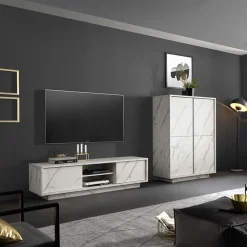 Garnero Arredamenti Mobile porta TV 139x44h cm 2 ante soggiorno effetto Viking Marmo bianco Discount