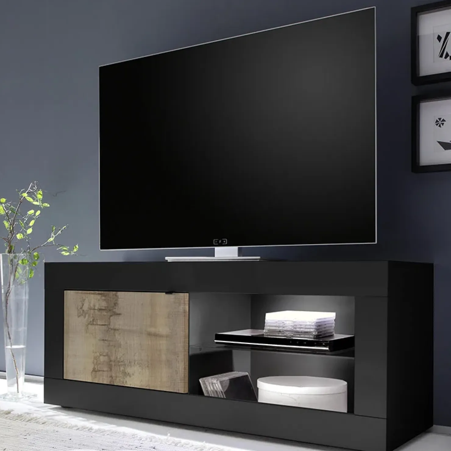 Garnero Arredamenti Mobile porta TV 140x56h cm 1 anta nero pero Eternity Nero Opaco - Rovere