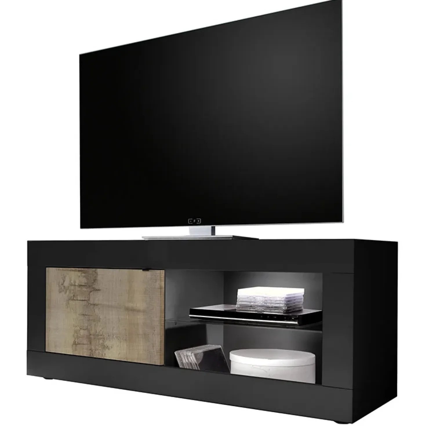 Garnero Arredamenti Mobile porta TV 140x56h cm 1 anta nero pero Eternity Nero Opaco - Rovere