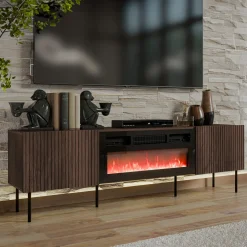 Garnero Arredamenti Mobile porta TV 181x58h cm 2 ante con caminetto noce cannettato Gabiot Clearance