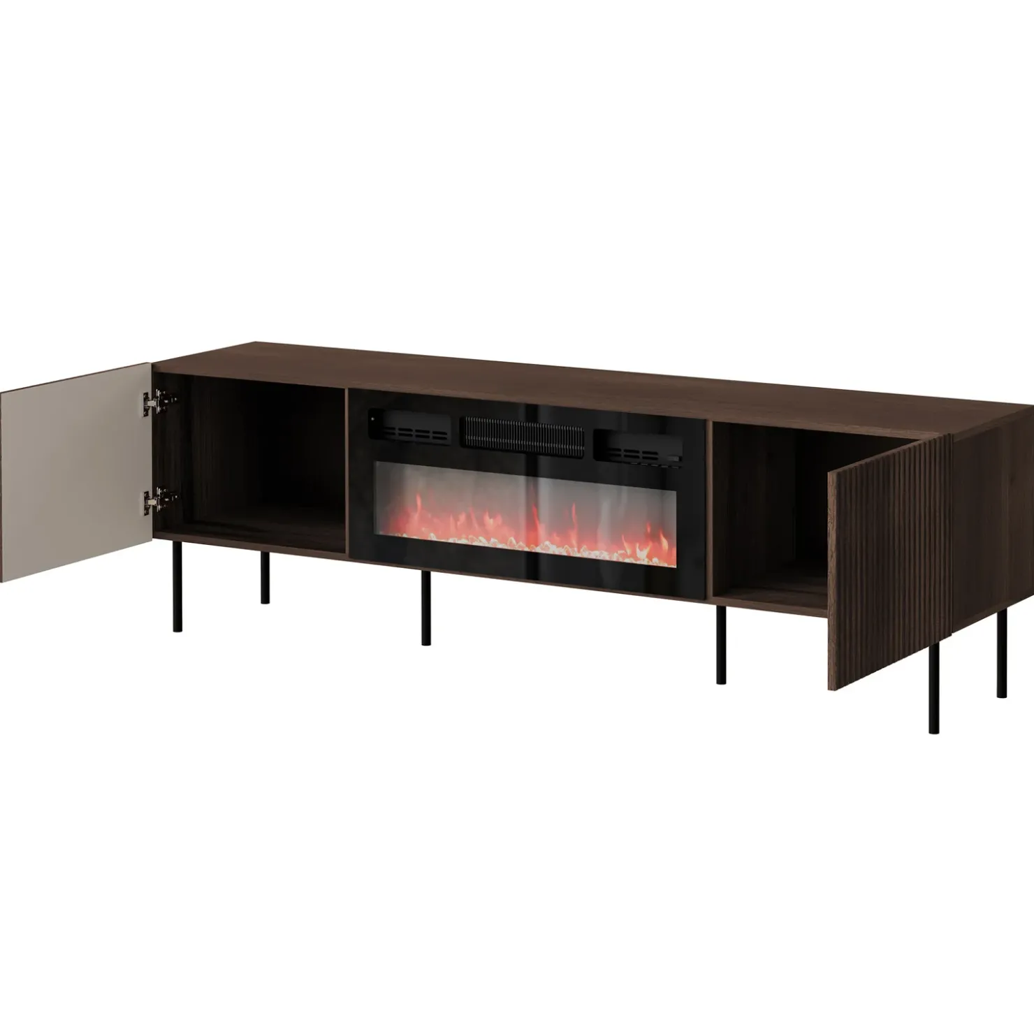 Garnero Arredamenti Mobile porta TV 181x58h cm 2 ante con caminetto noce cannettato Gabiot Clearance