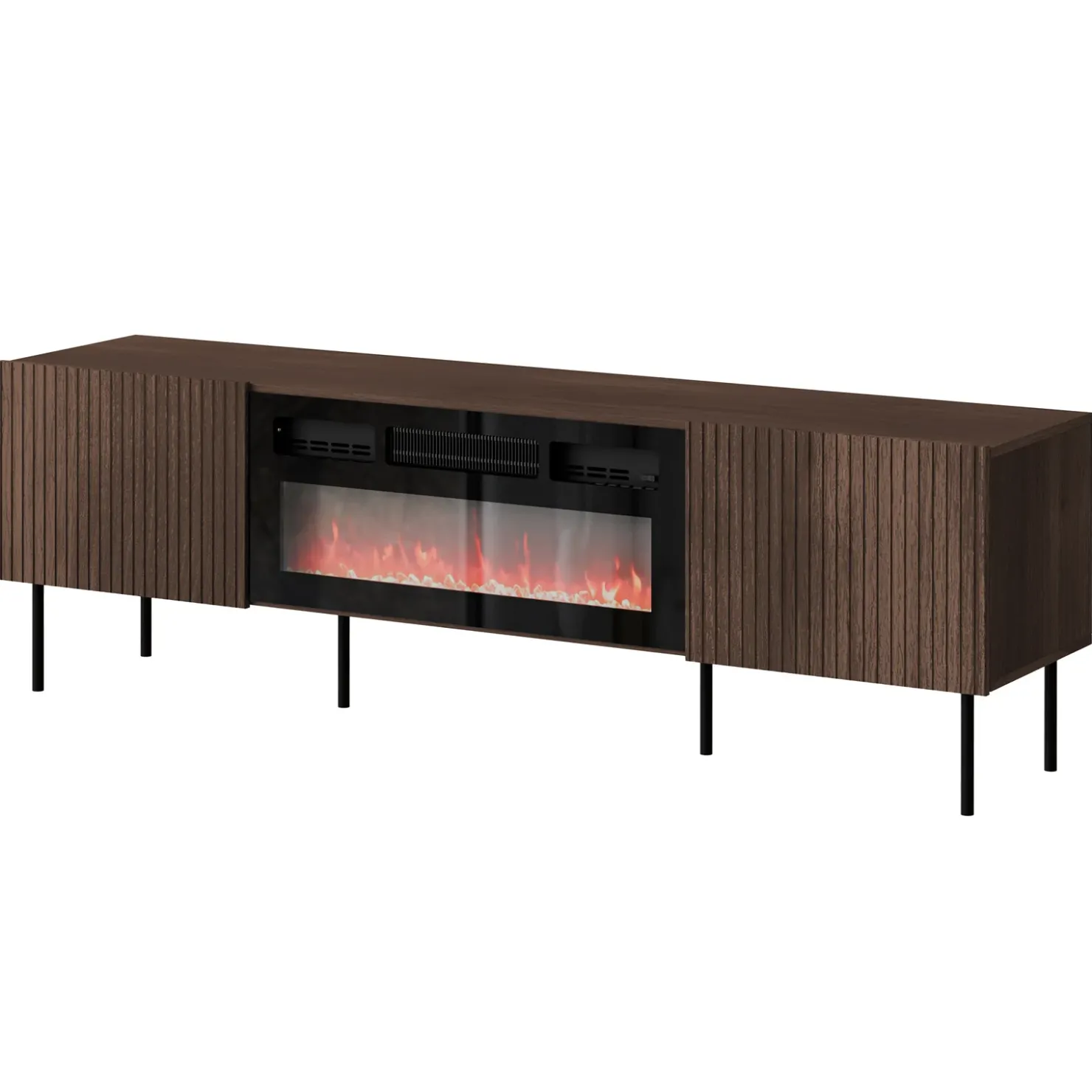 Garnero Arredamenti Mobile porta TV 181x58h cm 2 ante con caminetto noce cannettato Gabiot Clearance