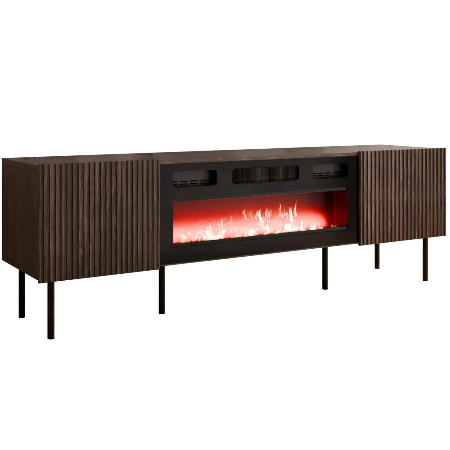 Garnero Arredamenti Mobile porta TV 181x58h cm 2 ante con caminetto noce cannettato Gabiot Clearance