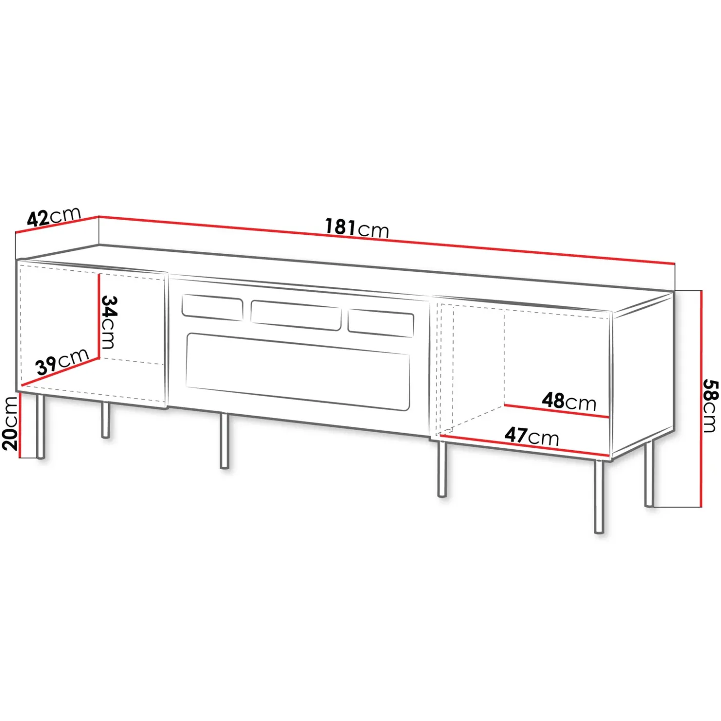 Garnero Arredamenti Mobile porta TV 181x58h cm 2 ante con caminetto noce cannettato Gabiot Clearance