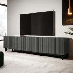 Garnero Arredamenti Mobile porta TV 201x53h cm 4 ante cannettato Essence Antracite