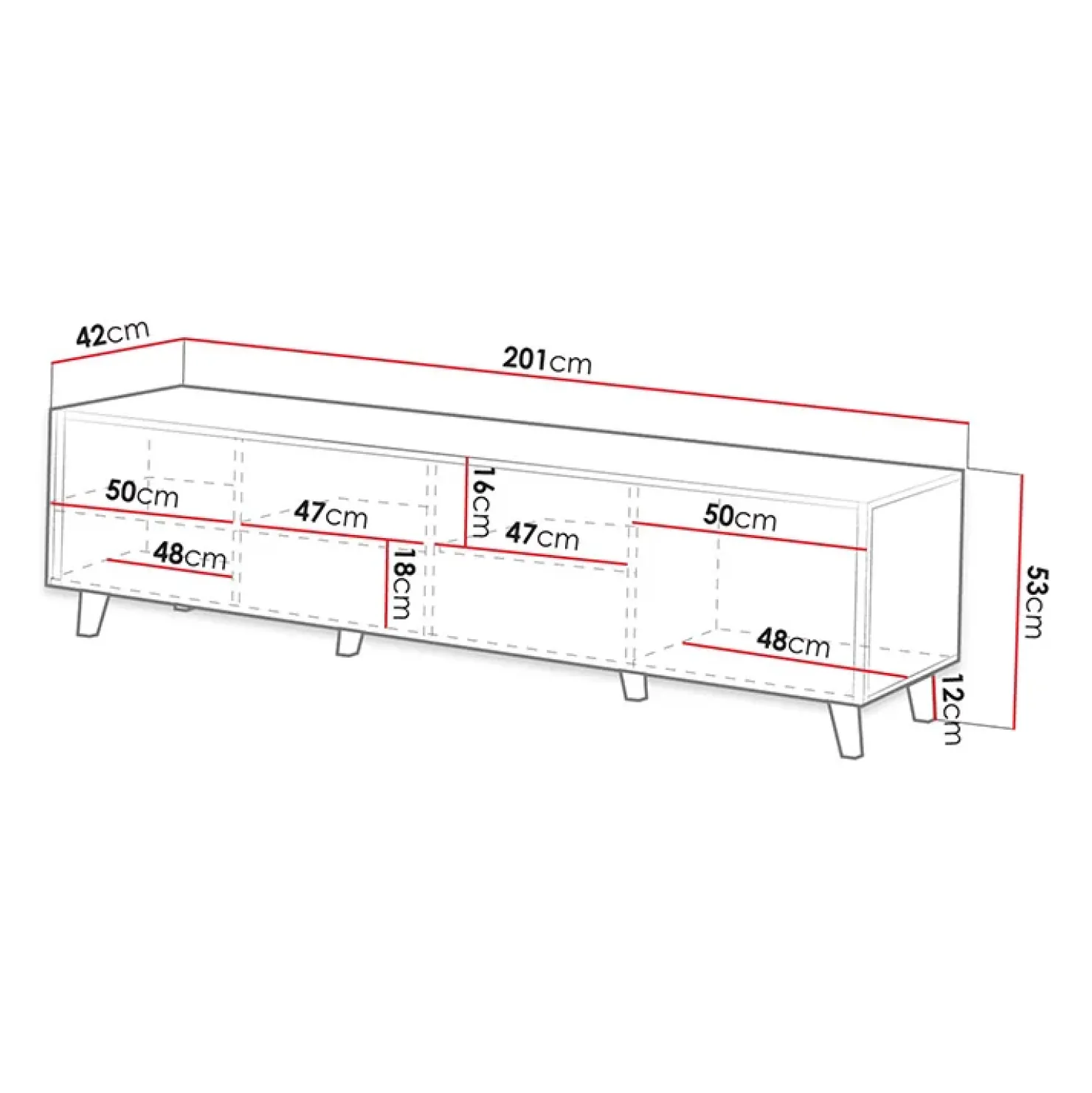 Garnero Arredamenti Mobile porta TV 201x53h cm 4 ante cannettato Essence Antracite