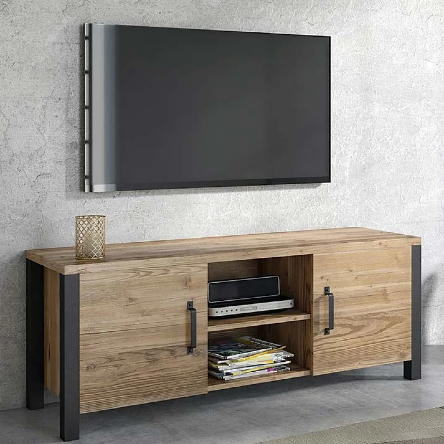 Garnero Arredamenti Mobile porta TV 147x57h cm 2 ante quercia nero opaco Nebraska Outlet
