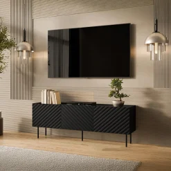 Garnero Arredamenti Mobile porta TV 166x59h cm 3 ante con frontali decorati nero Daniele Nero Opaco New