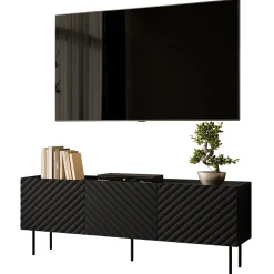 Garnero Arredamenti Mobile porta TV 166x59h cm 3 ante con frontali decorati nero Daniele Nero Opaco New