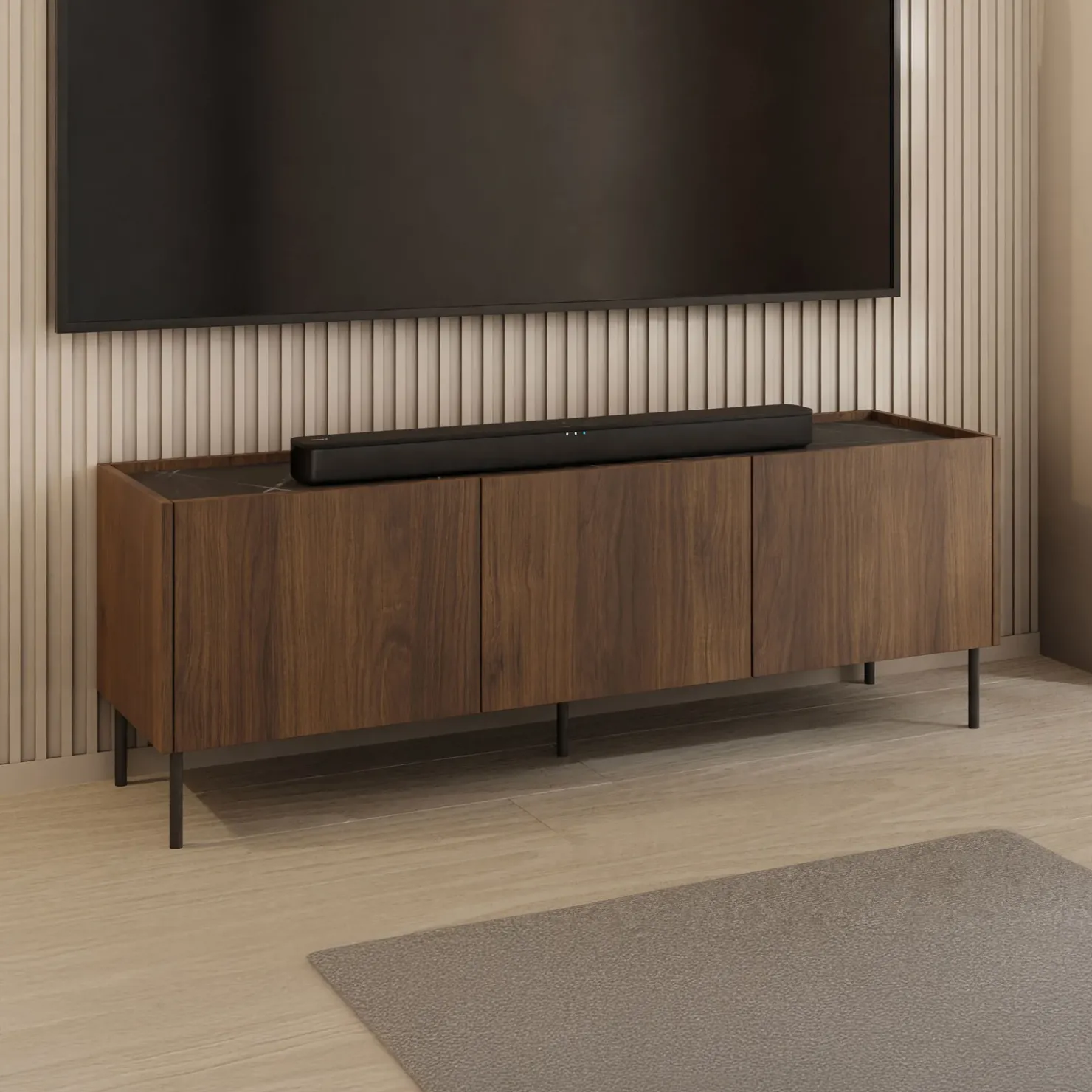Garnero Arredamenti Mobile porta TV 144x50h cm 3 ante piano effetto marmo nero noce Caliva Sale