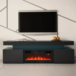 Garnero Arredamenti Mobile porta TV 190x59h cm 2 ante con caminetto con LED nero Lumus Nero Lucido Hot