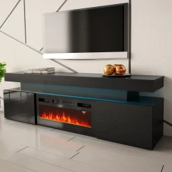 Garnero Arredamenti Mobile porta TV 190x59h cm 2 ante con caminetto con LED nero Lumus Nero Lucido Hot