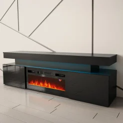 Garnero Arredamenti Mobile porta TV 190x59h cm 2 ante con caminetto con LED nero Lumus Nero Lucido Hot