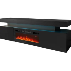 Garnero Arredamenti Mobile porta TV 190x59h cm 2 ante con caminetto con LED nero Lumus Nero Lucido Hot