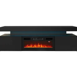 Garnero Arredamenti Mobile porta TV 190x59h cm 2 ante con caminetto con LED nero Lumus Nero Lucido Hot