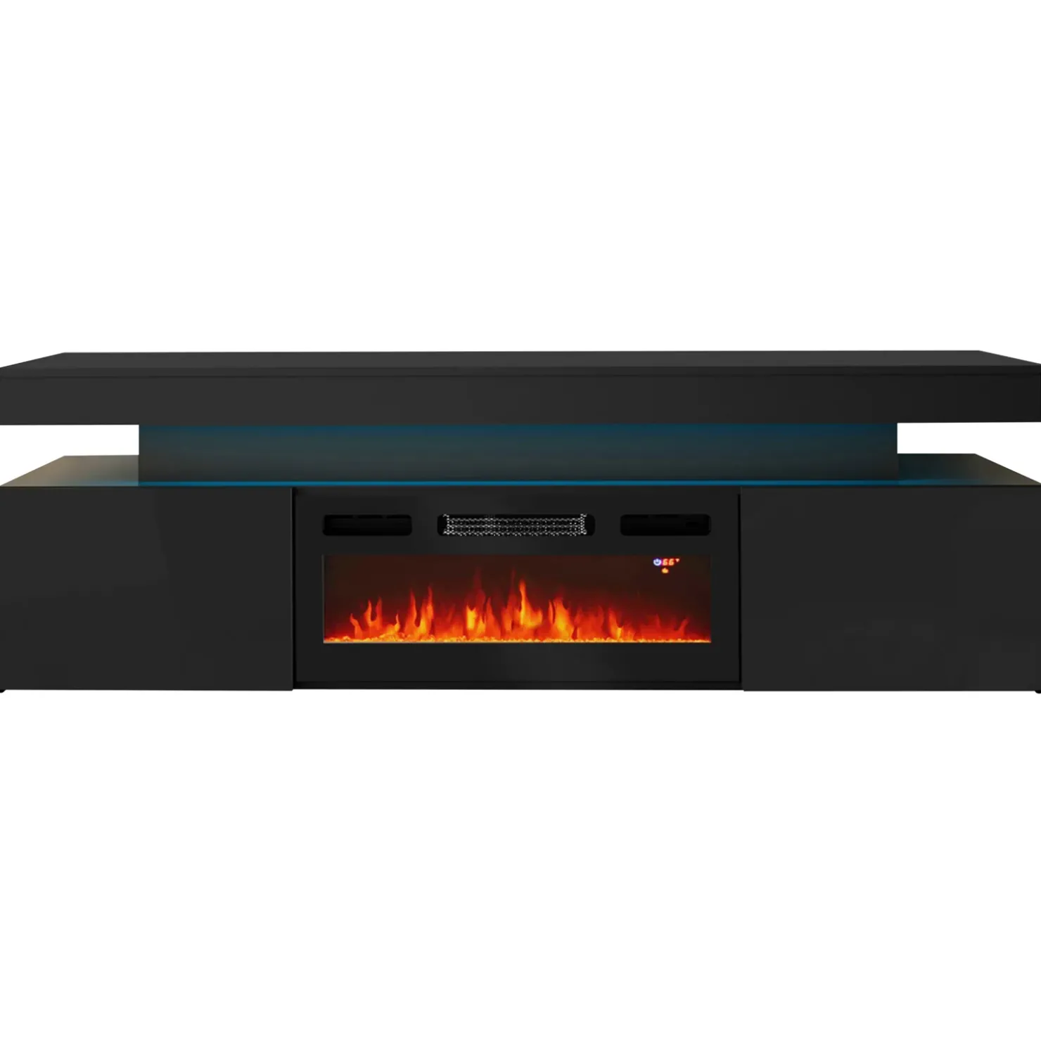 Garnero Arredamenti Mobile porta TV 190x59h cm 2 ante con caminetto con LED nero Lumus Nero Lucido Hot