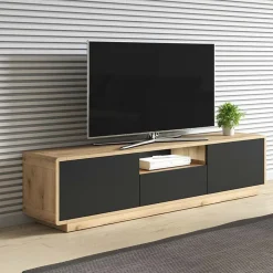 Garnero Arredamenti Mobile porta tv 180x45h cm 2 ante 1 cassetto nero opaco rovere Esmond Online