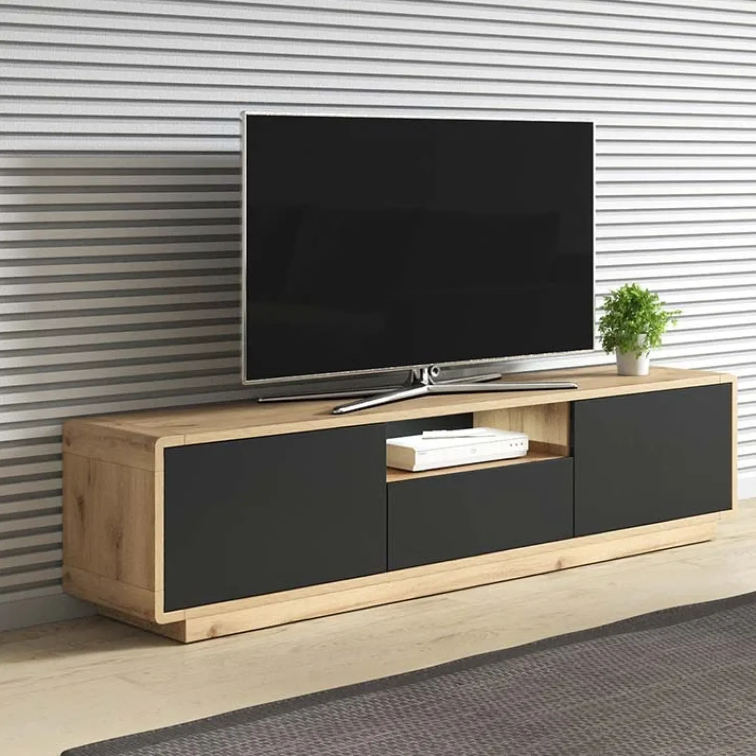 Garnero Arredamenti Mobile porta tv 180x45h cm 2 ante 1 cassetto nero opaco rovere Esmond Online