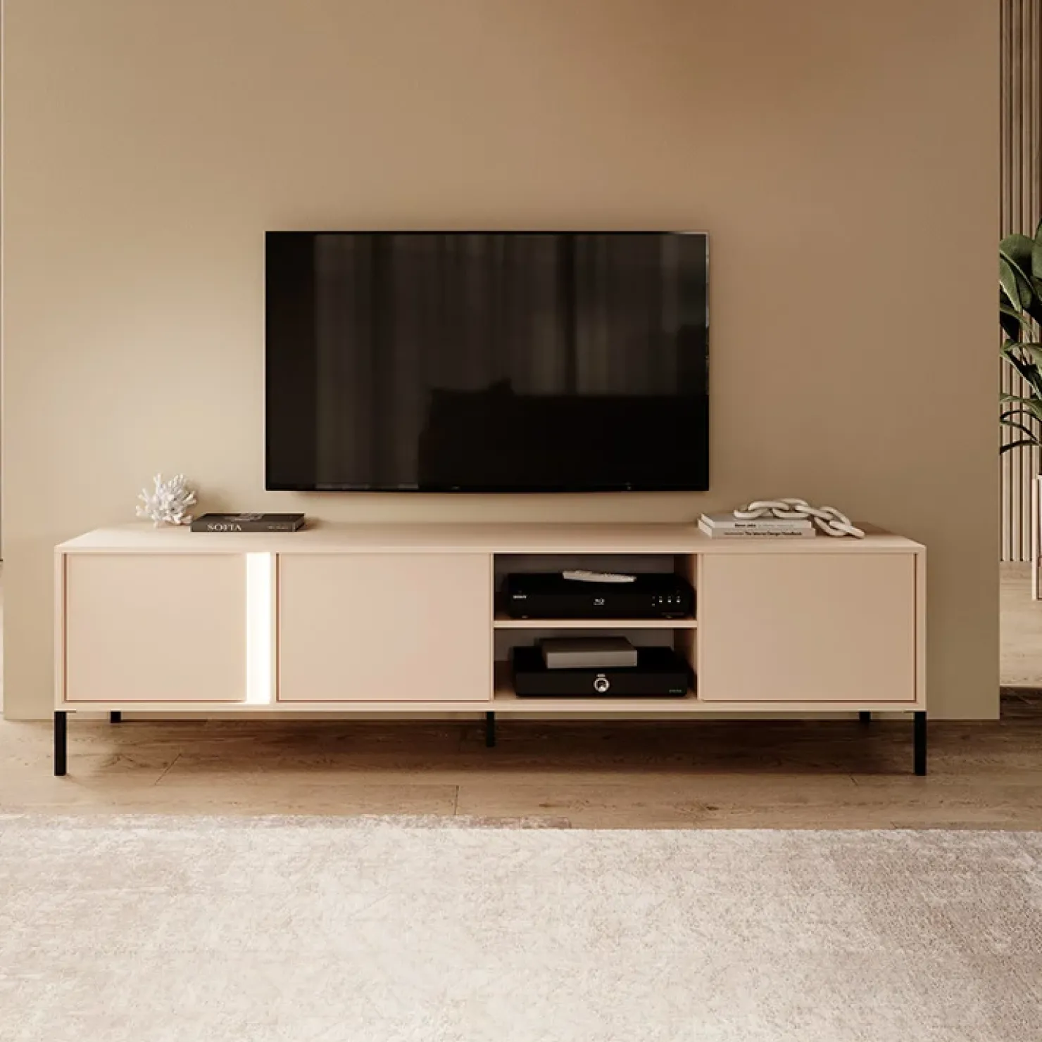 Garnero Arredamenti Mobile porta TV 203x54h cm 3 ante 2 vani moderno beige Melly Online