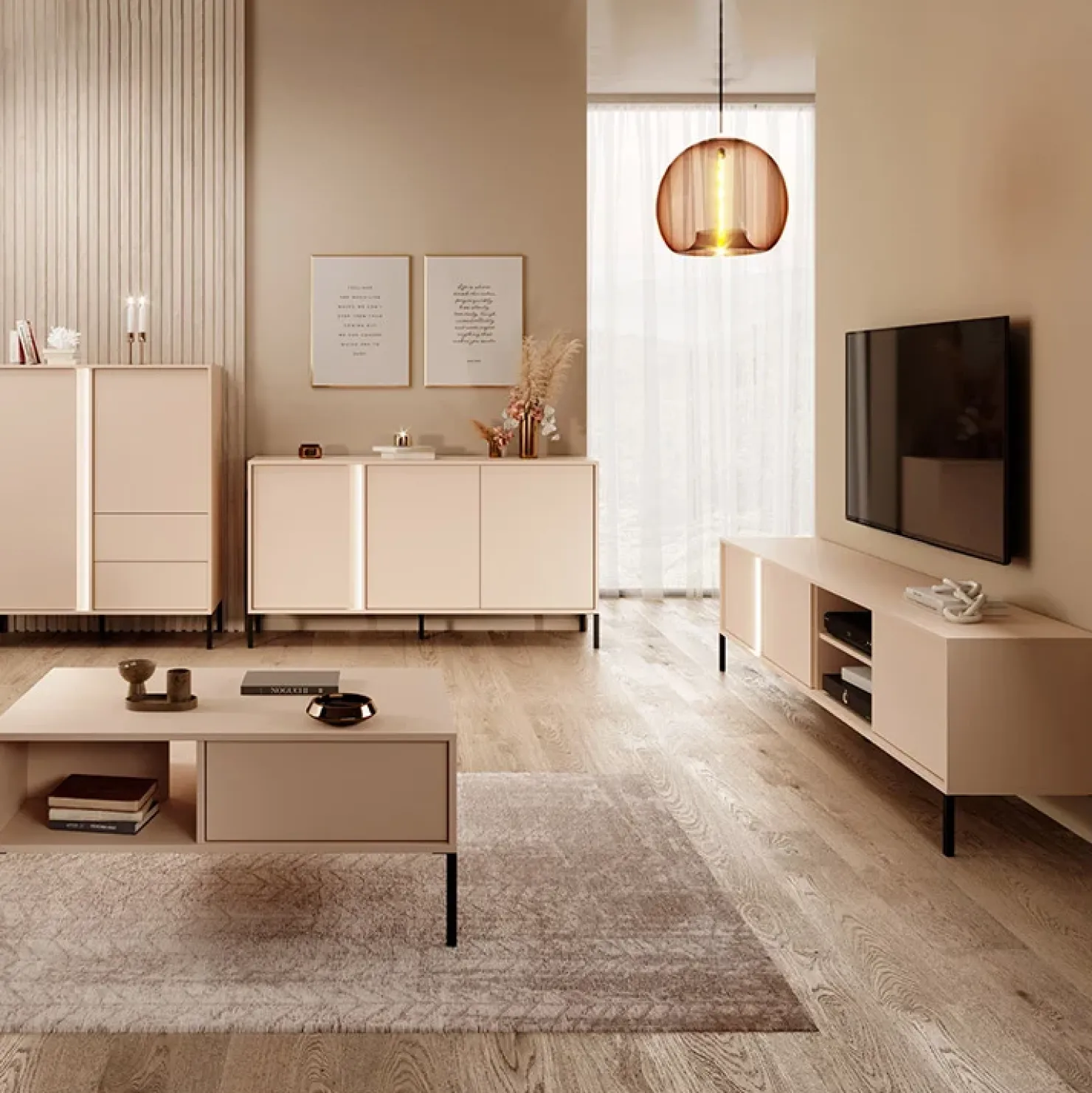 Garnero Arredamenti Mobile porta TV 203x54h cm 3 ante 2 vani moderno beige Melly Online