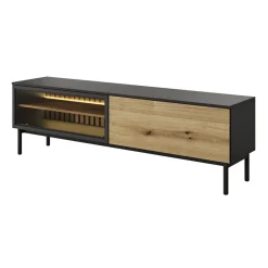 Garnero Arredamenti Mobile porta TV 180x55h cm 2 ante con led nero opaco rovere Amel New