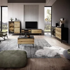 Garnero Arredamenti Mobile porta TV 180x55h cm 2 ante con led nero opaco rovere Amel New