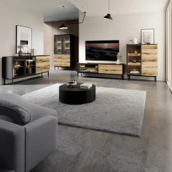 Garnero Arredamenti Mobile porta TV 180x55h cm 2 ante con led nero opaco rovere Amel New