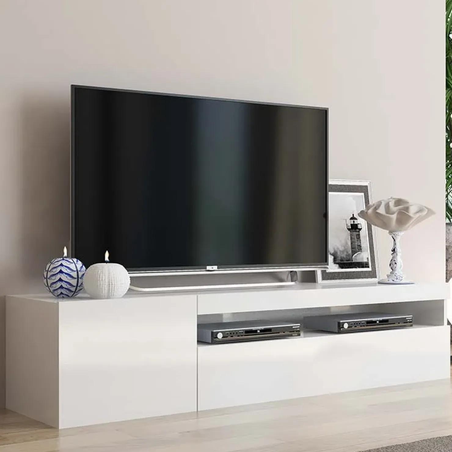Garnero Arredamenti Mobile porta TV 155x37h cm 1 anta Light Small Gihome® Bianco Lucido Best