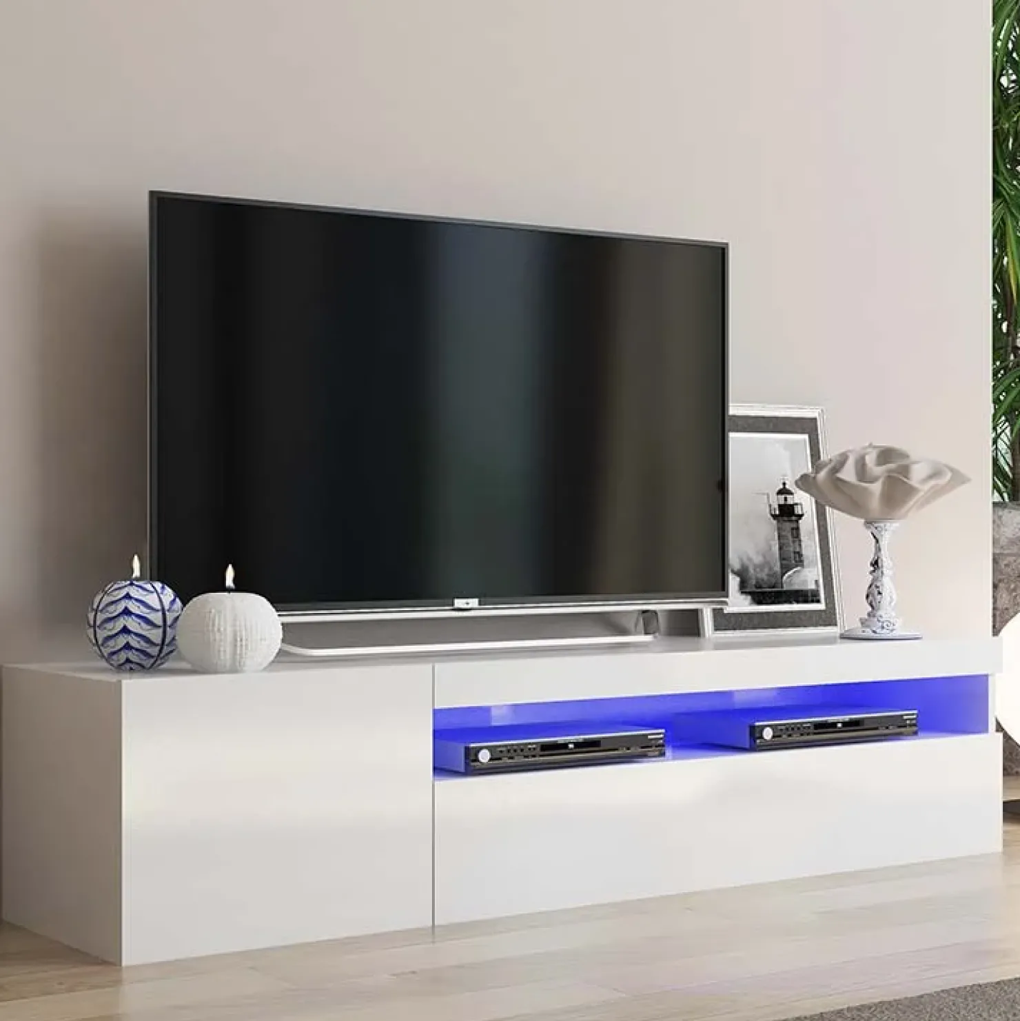 Garnero Arredamenti Mobile porta TV 155x37h cm 1 anta Light Small Gihome® Bianco Lucido Best