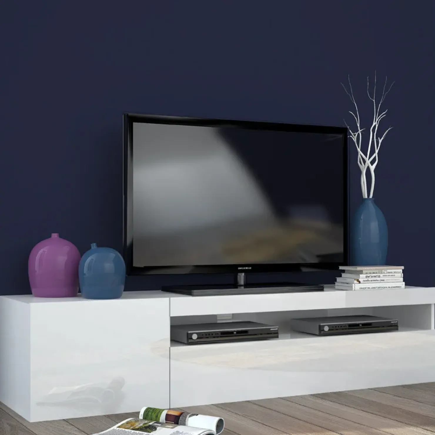 Garnero Arredamenti Mobile porta TV 155x37h cm 1 anta Light Small Gihome® Bianco Lucido Best
