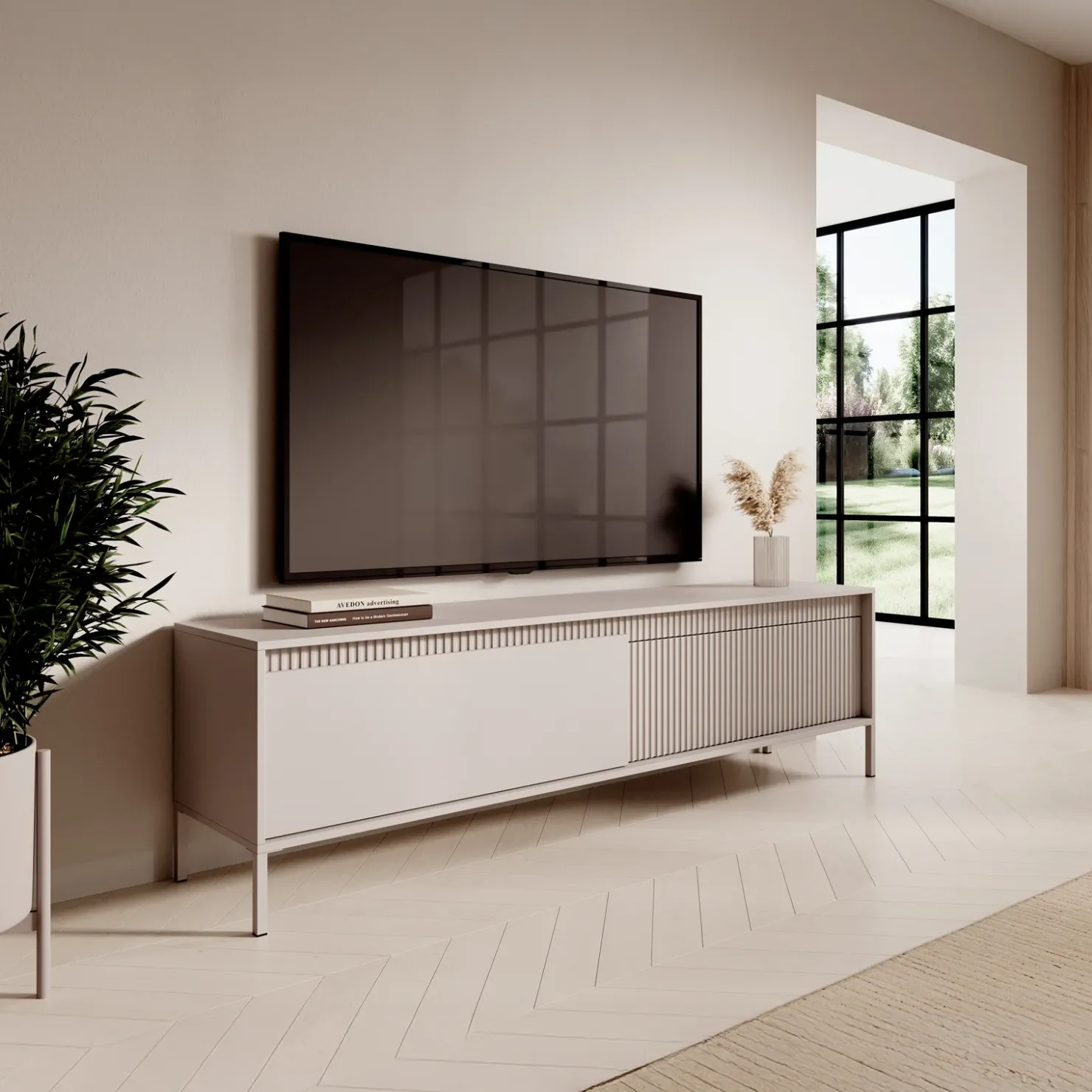 Garnero Arredamenti Mobile porta TV 187x54h cm 2 ante cannettato Ciar Beige Outlet