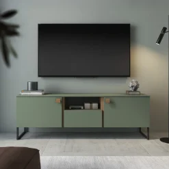Garnero Arredamenti Mobile porta TV 179x60h cm 2 ante 1 cassetto verde salvia scuro rovere Selvia Outlet