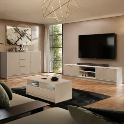 Garnero Arredamenti Mobile porta tv 180x40h cm 2 ante 2 vani a giorno cannettato Athena Beige Sale