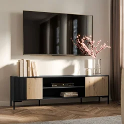 Garnero Arredamenti Mobile porta TV 180x54h cm 2 ante rovere nero Duble Best