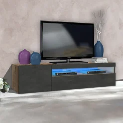 Garnero Arredamenti Mobile porta TV 155x37h cm 1 anta antracite Light Small Gihome® Antracite - Rovere Clearance