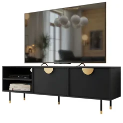 Garnero Arredamenti Mobile porta tv 180x58h cm 1 anta 2 vani a giorno nero oro Oriana