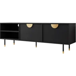 Garnero Arredamenti Mobile porta tv 180x58h cm 1 anta 2 vani a giorno nero oro Oriana