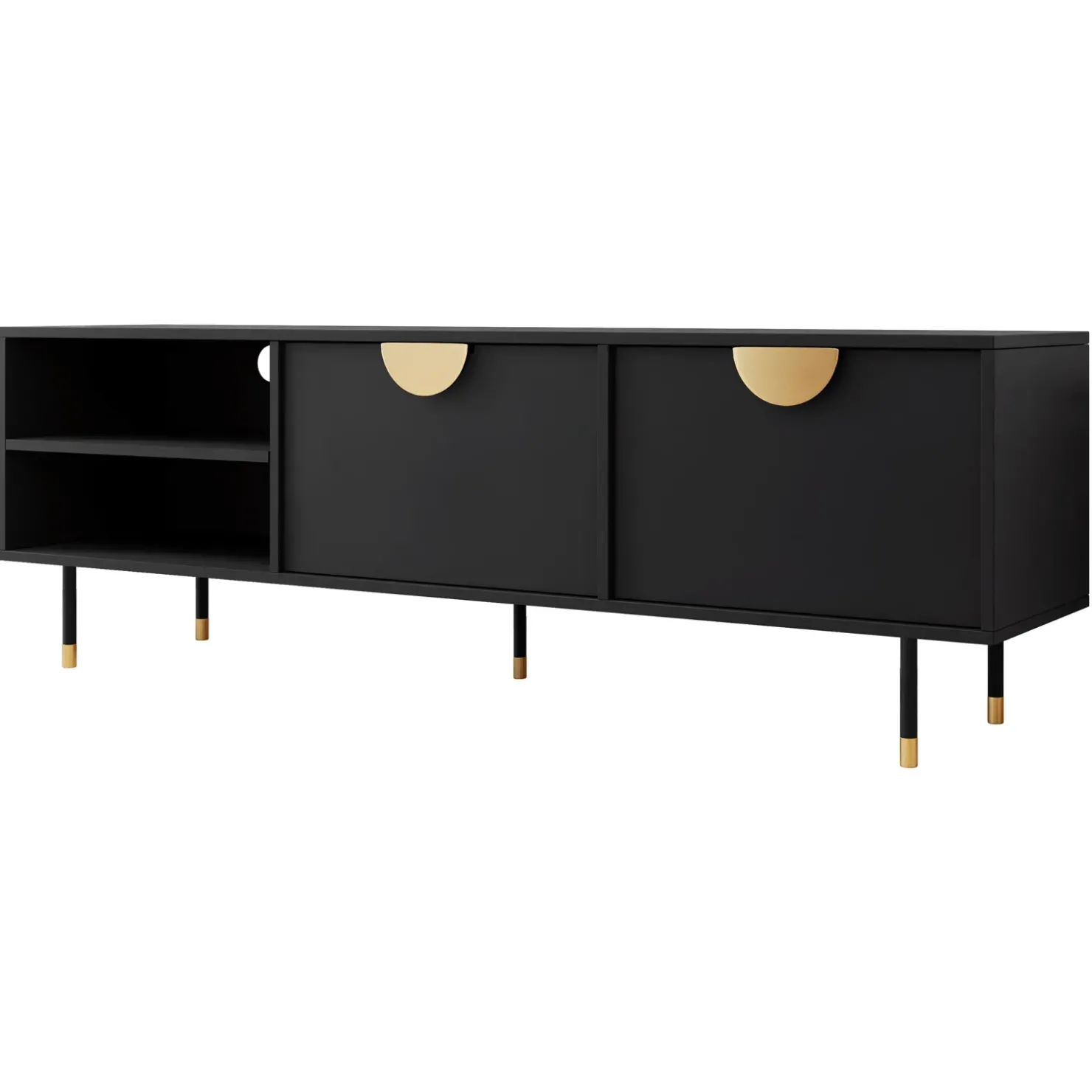 Garnero Arredamenti Mobile porta tv 180x58h cm 1 anta 2 vani a giorno nero oro Oriana